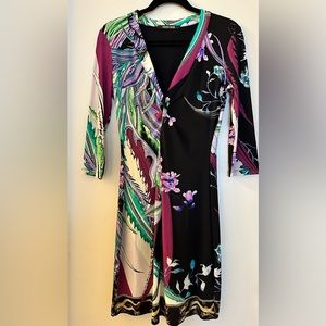 Roberto Cavalli Wrap Dress In Peacock Colors, 44